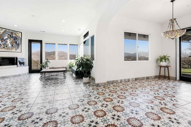 interior space with a mountain view