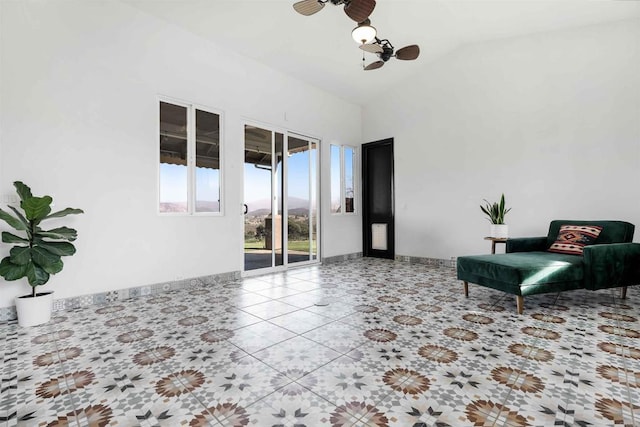 24916 Bareta Star Ranch Rd, Ramona, CA 92065 - living area featuring tile patterned floors, baseboards, and high vaulted ceiling