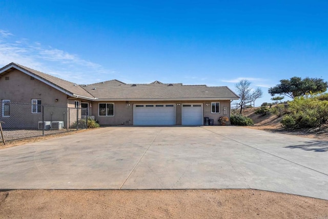 24916 Bareta Star Ranch Rd, Ramona, CA 92065 - single story home with a garage, concrete driveway, stucco siding, and cooling unit