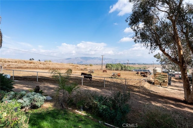 view of yard with a mountain view and a rural view