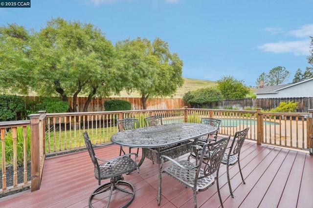 deck with a fenced in pool