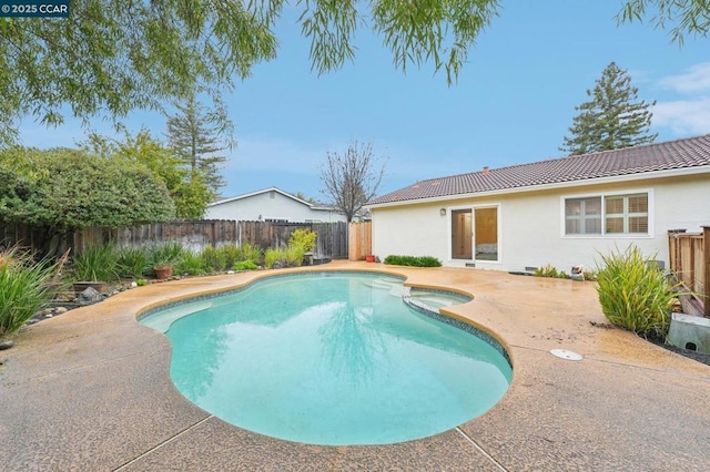 view of swimming pool featuring a patio area