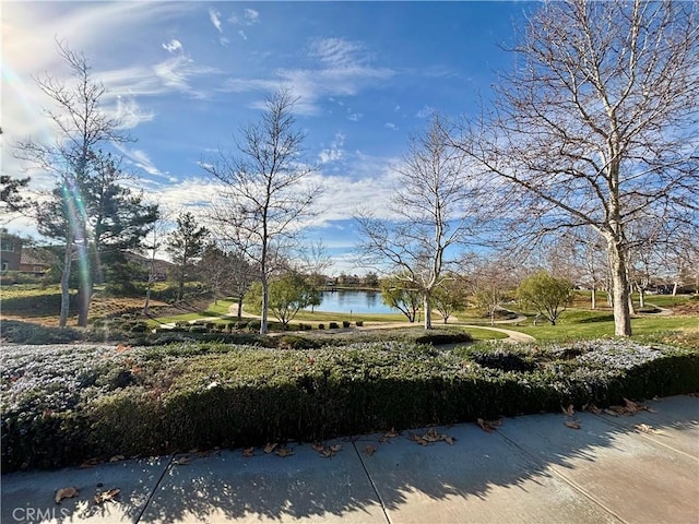 view of yard with a water view