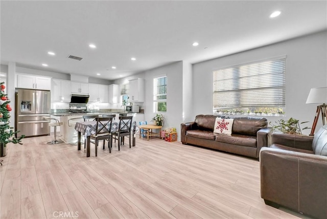 living room with light wood-type flooring