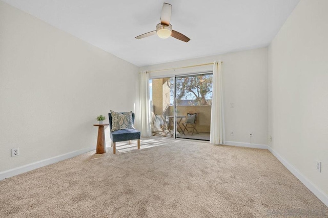 unfurnished room with carpet floors and ceiling fan