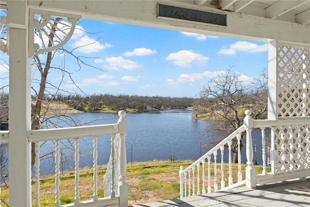 deck with a water view