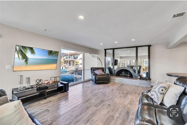 living room featuring light wood-type flooring