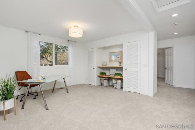 view of carpeted home office