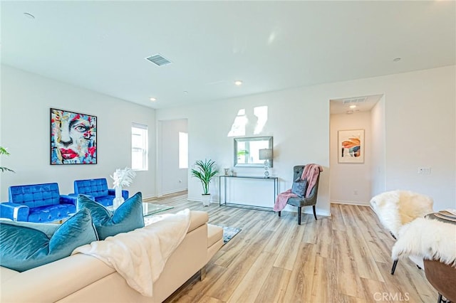 living room featuring light wood-type flooring