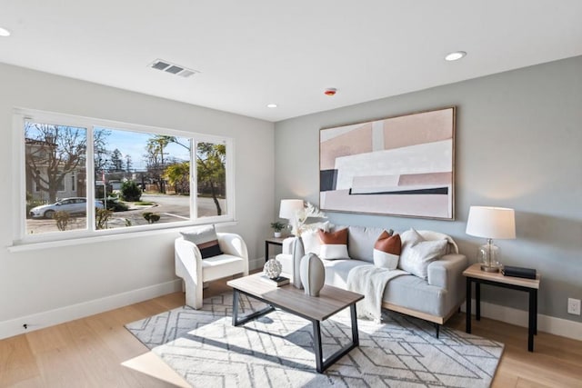 living room with light wood-type flooring