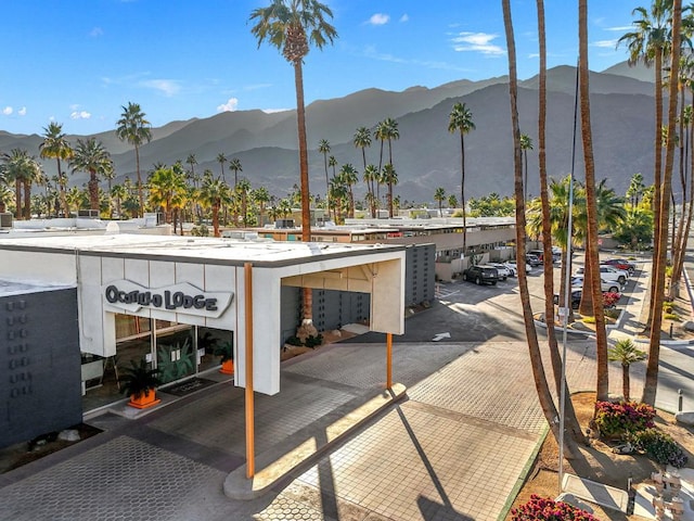 view of patio featuring a mountain view