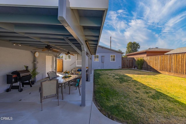 view of patio / terrace featuring ceiling fan and area for grilling