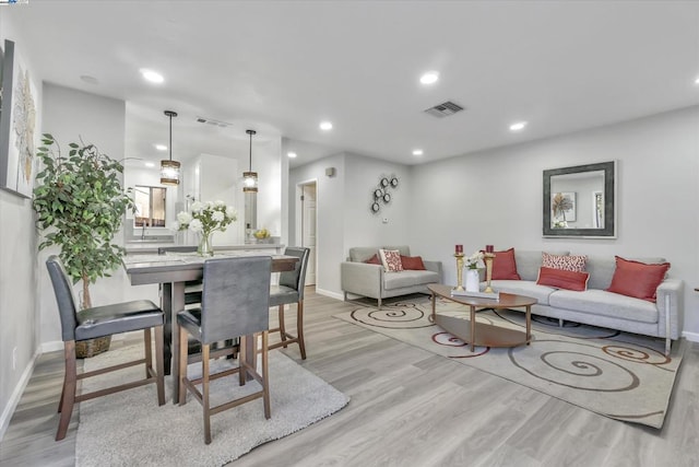 living room with light wood-type flooring