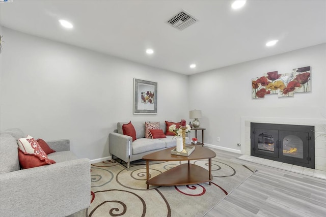 living room with light wood-type flooring