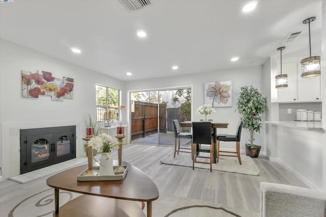 living room featuring light wood-type flooring