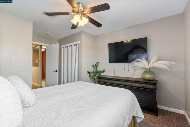 bedroom with carpet floors and ceiling fan