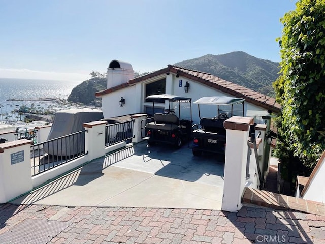 view of patio featuring a mountain view