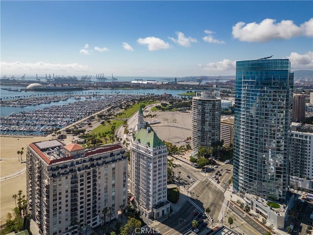 aerial view with a water view