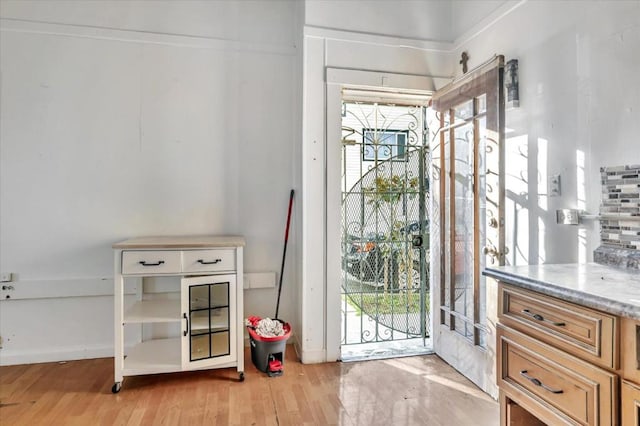 doorway with light hardwood / wood-style floors and a healthy amount of sunlight