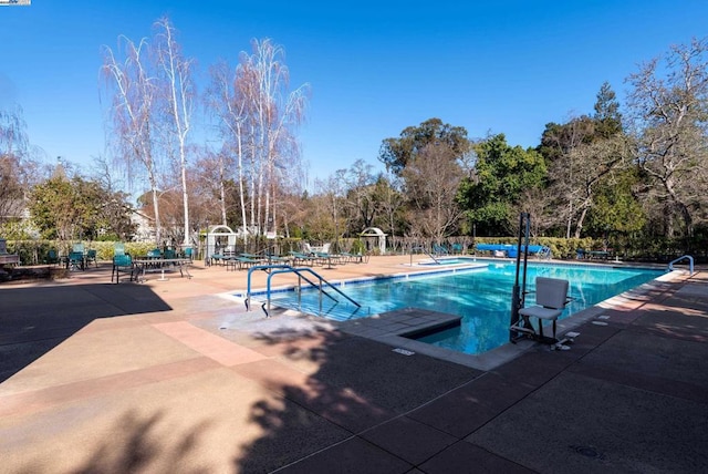 view of swimming pool with a patio