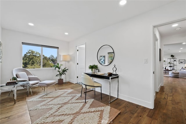 office area with hardwood / wood-style flooring