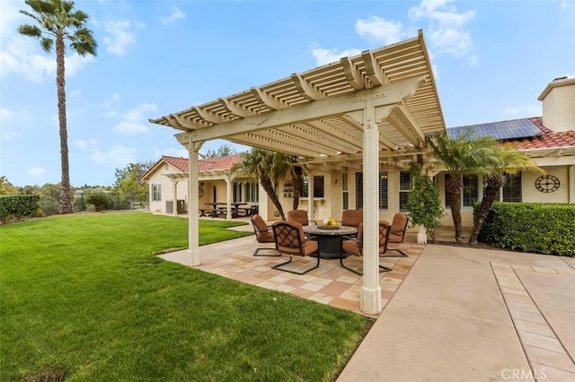 view of patio featuring a fire pit and a pergola