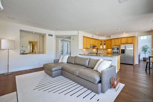 living room featuring dark hardwood / wood-style flooring