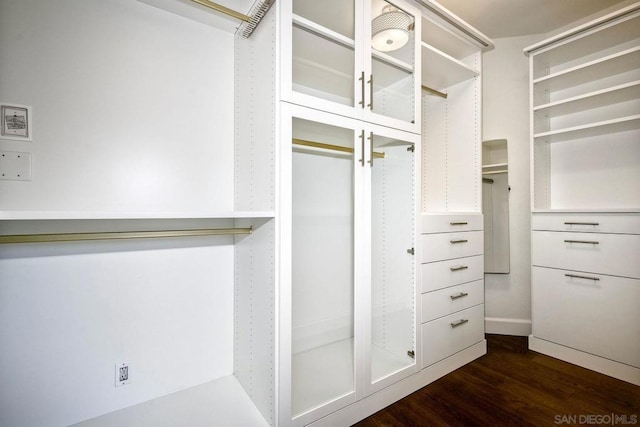 walk in closet featuring dark wood-type flooring