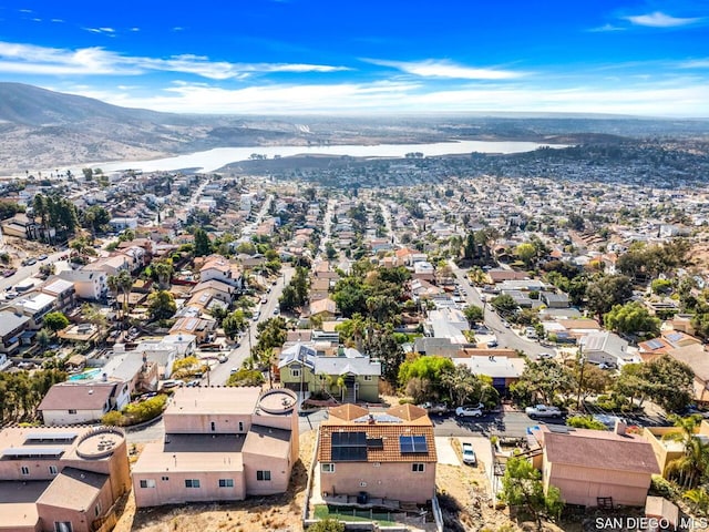 drone / aerial view featuring a mountain view