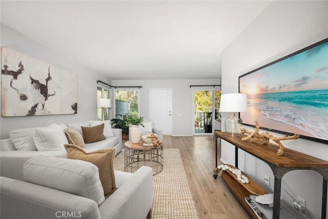 living room with a wealth of natural light and light wood-type flooring