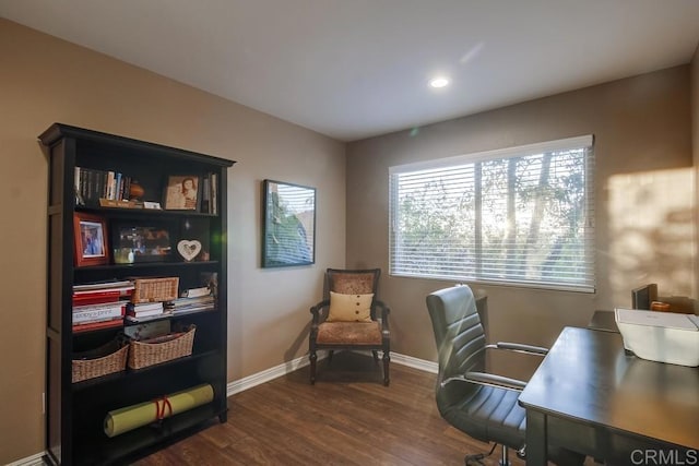 office area with dark wood-type flooring