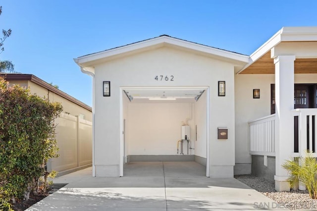 exterior space featuring water heater