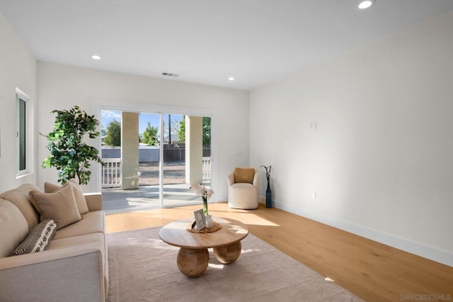 living room with hardwood / wood-style flooring