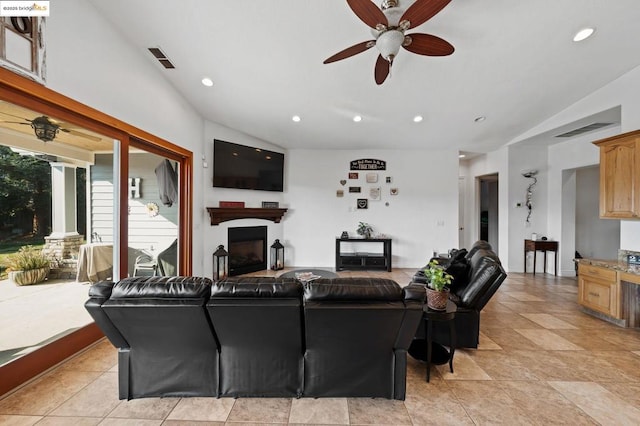 living room featuring ceiling fan