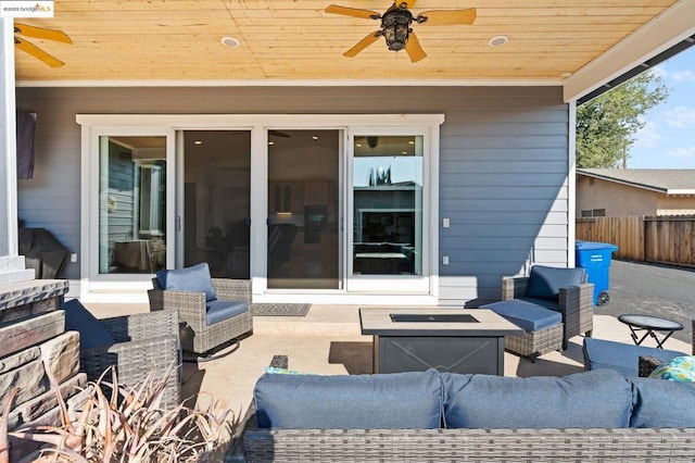 view of patio / terrace with ceiling fan and an outdoor hangout area