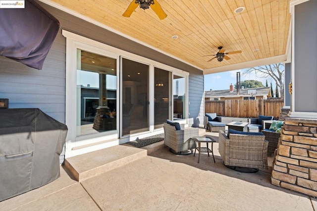 view of patio / terrace with outdoor lounge area and ceiling fan