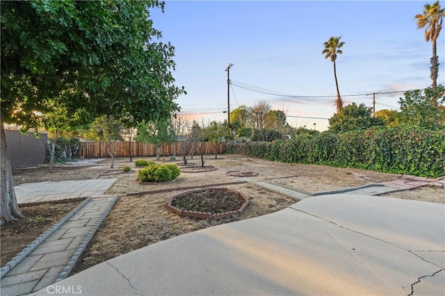 yard at dusk with a patio area