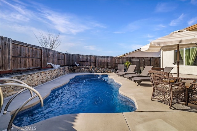 view of swimming pool featuring a patio area