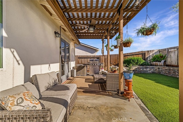 view of patio featuring a pergola and an outdoor hangout area