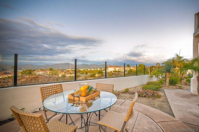 view of patio / terrace with a mountain view