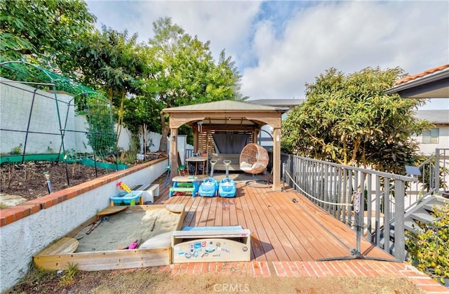 wooden terrace with a gazebo