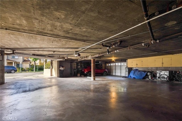 garage with a garage door opener