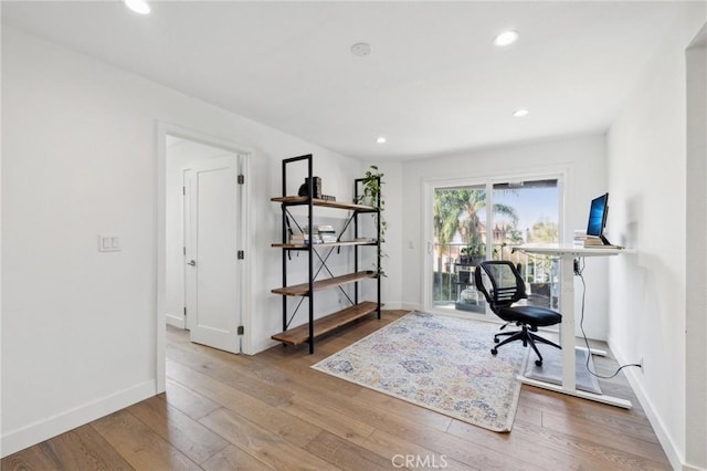 office area featuring light hardwood / wood-style flooring