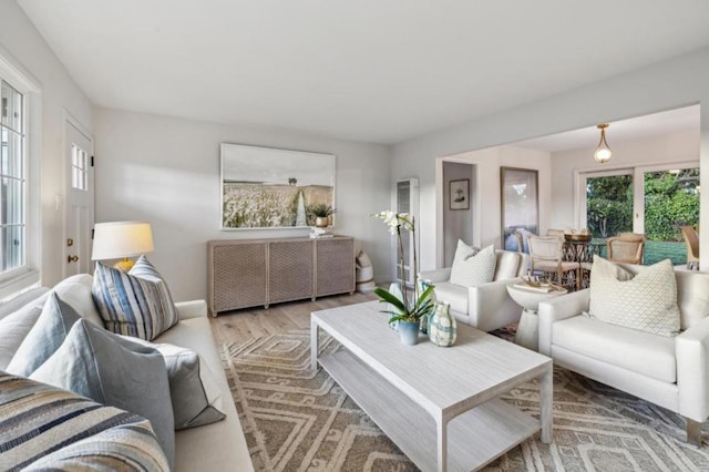 living room with hardwood / wood-style floors