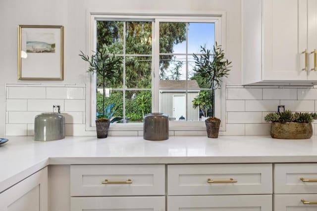 interior space featuring white cabinets and decorative backsplash