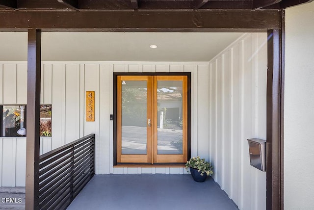 view of exterior entry with french doors