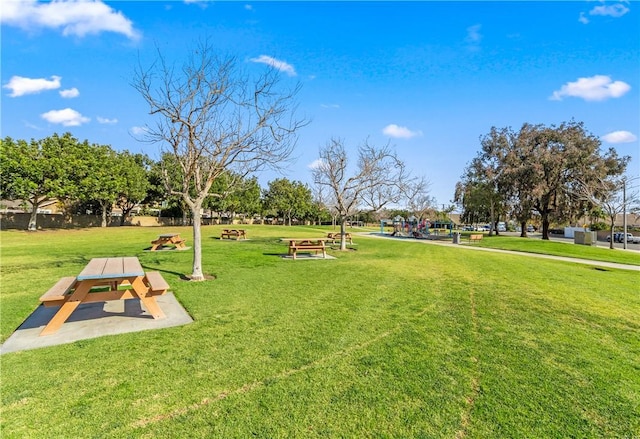 view of community with playground community and a lawn