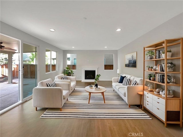 living room with light hardwood / wood-style floors