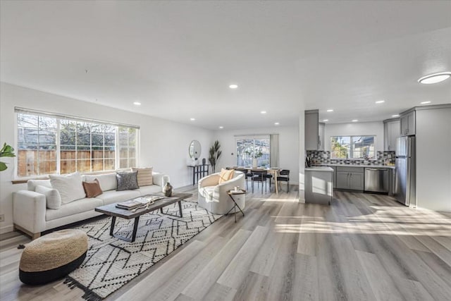 living room with light hardwood / wood-style floors