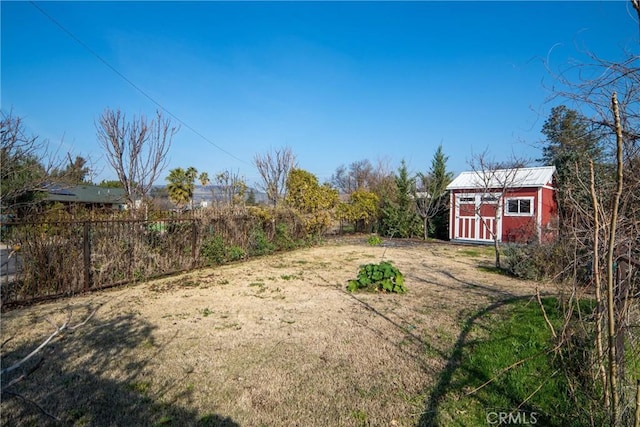 view of yard featuring a shed